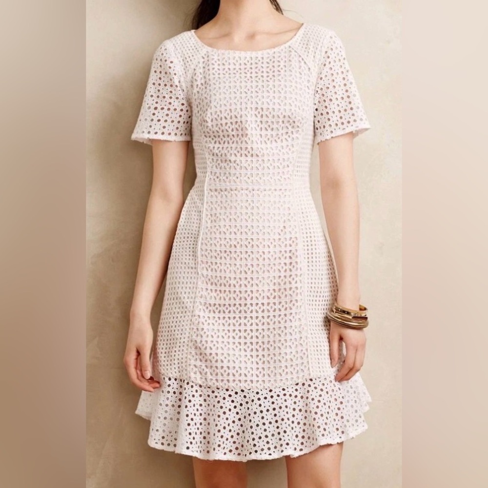 HD in PARIS Anthropologie White Eyelet Georgia Dress Size 8